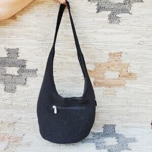 The SAK Black Knit Nylon Round Purse Bucket Bag